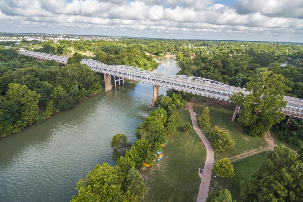 Downtown Bastrop, Texas with historic buildings and local shops