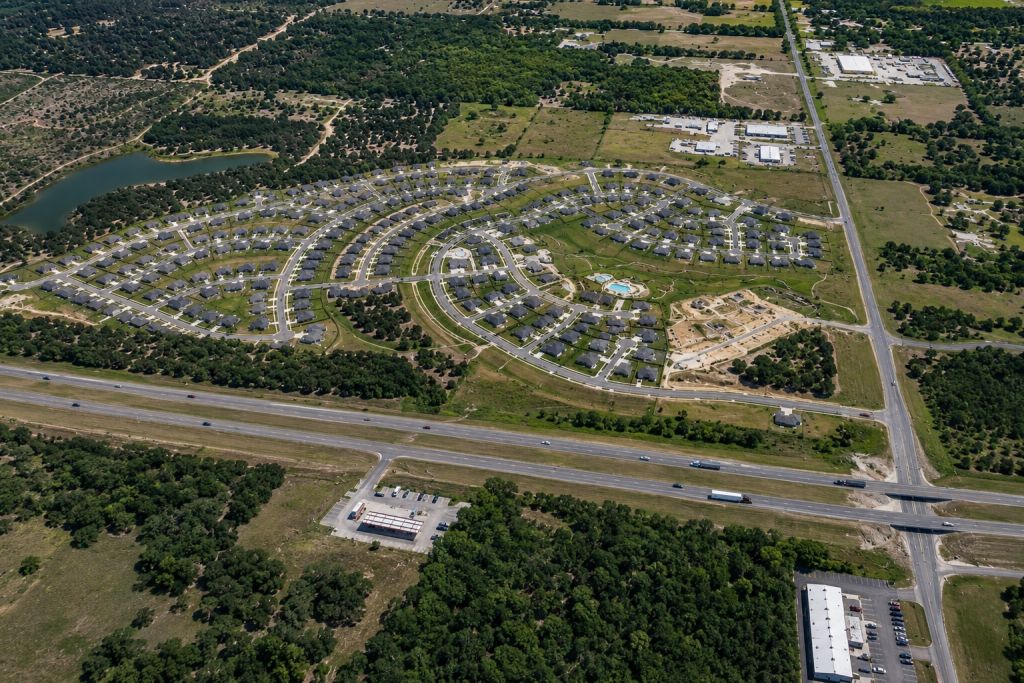Aerial view of the SilverLeaf community in Cedar Creek, Texas